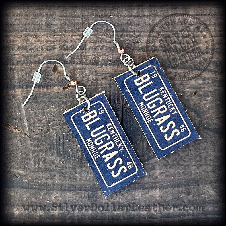 Bluegrass License Plate LEATHER Printed Earrings image 1