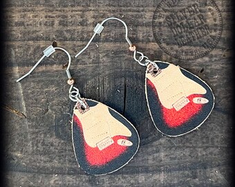 Stratocaster Style Guitar LEATHER Printed Earrings