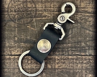 AUTHENTIC Buffalo Nickel Leather Key Clip with Trigger Clasp - Black Oilskin – USA Made