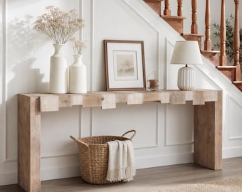 Extra Long Console Table, 71 Inch Narrow Entryway Table, Rustic Modern Wood Furniture