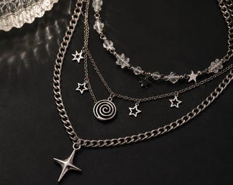 Layered Star Necklace - Star Necklace, Layered Necklace, Silver Necklace, Y2K Necklace, Aesthetic Necklace, Gothic Jewellery