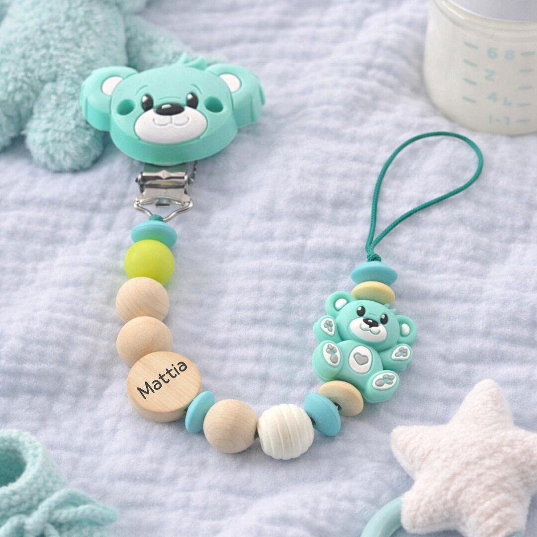 Turquoise Pacifier Personalized Turquoise Teddy Pacifier Clip Baby Name Dummy Holder ...