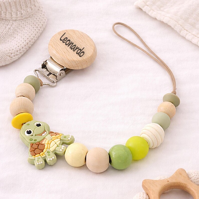 Engraved Turtle Pacifier Clip – Beech Wood Baby Shower Gift - Etsy