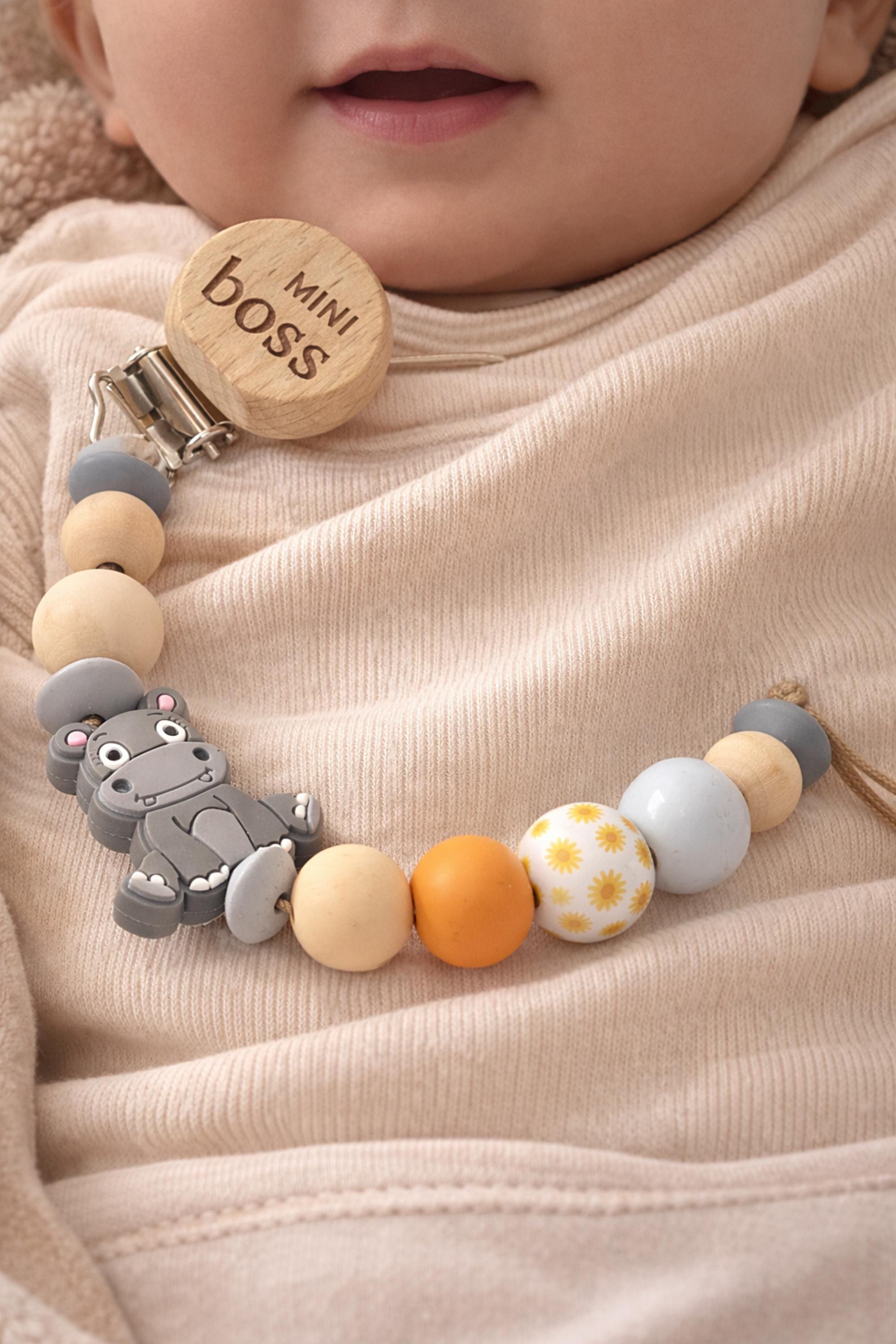Personalized Hippo Pacifier Clip Custom Baby Name Dummy Holder Safari ...