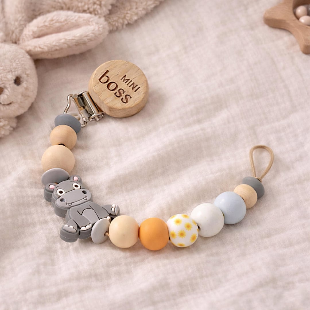 Personalized Hippo Pacifier Clip Custom Baby Name Dummy Holder Safari ...