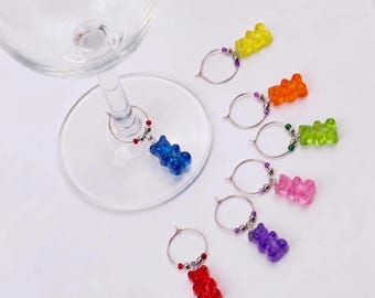 Handmade Resin Gummy Bear Wine Charms, Colorful Drink Markers, Party Favors