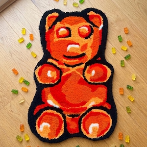 Hand Tufted Gummy Bear Rug, Funky Aesthetic Area Rug, Dopamine Decor for Bedroom, Handmade Animal Soft Carpet, Contemporary Room Decor