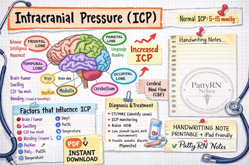 Notas de Enfermagem sobre Pressão Intracraniana (PIC) | UTI Neurológica | Resumos | NCLEX imagem 1