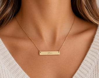 Engraved Horizontal Bar Necklace | Personalized Name Plate Necklace