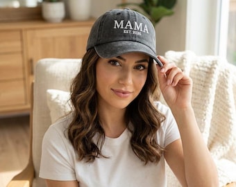 MAMA EST. YEAR Cap | Embroidered Vintage Baseball Hat, Customizable