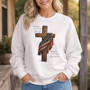 American Flag Draped Cross Sweatshirt | Patriotic Faith Crewneck