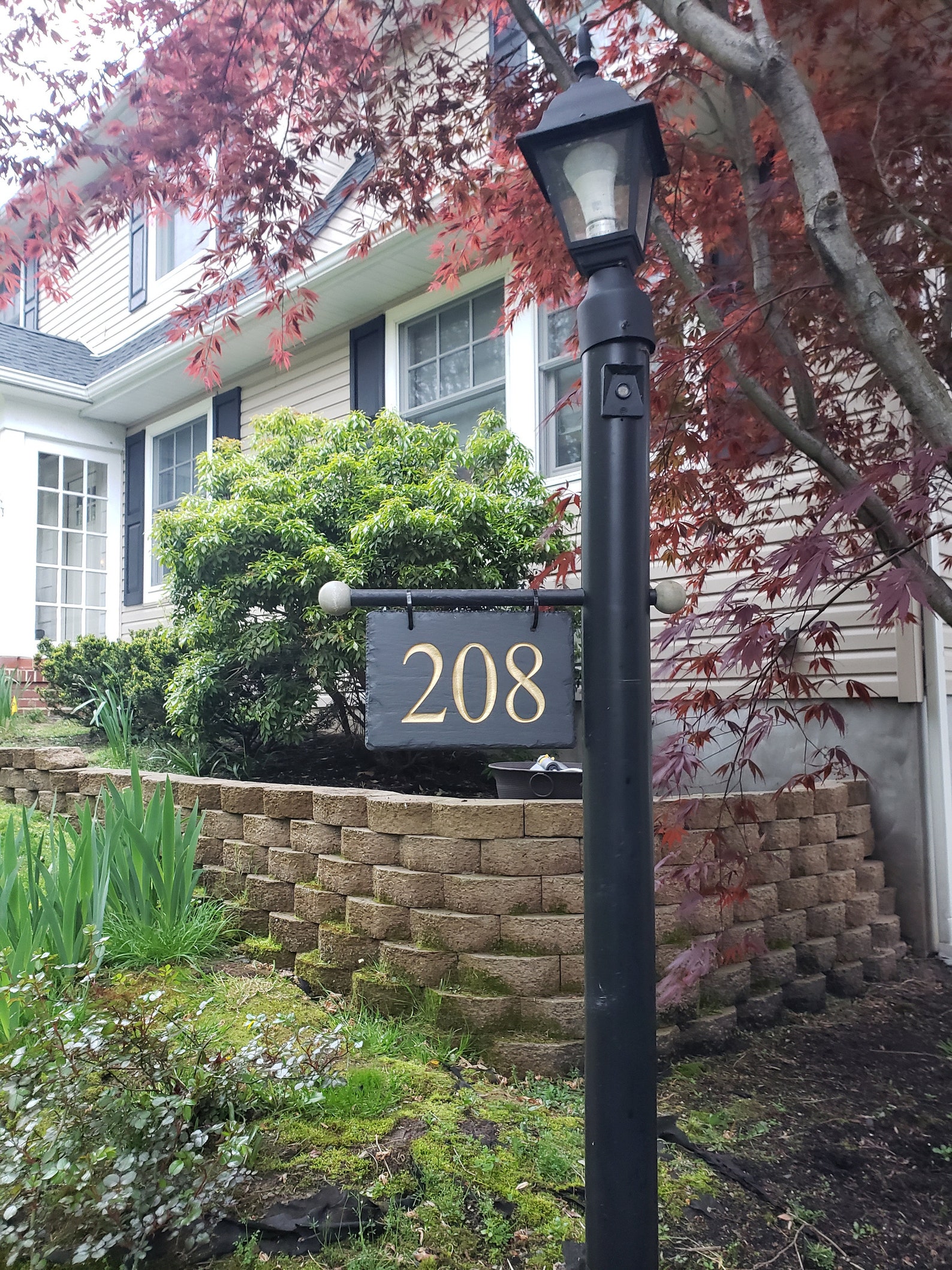 HANGING House Numbers Mailbox Lamppost Carved Stone Address Etsy