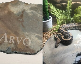 SLATE Basking / Feeding stone 9" x 13" Hide warming plate Aquarium Snake turtle lizard rock PERSONALIZED