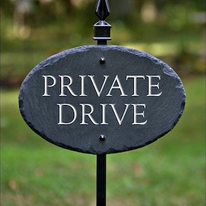 Carved PRIVATE DRIVE  Slate w/ Lawn Stake Sign / Property No Trespassing / No Soliciting PARKING