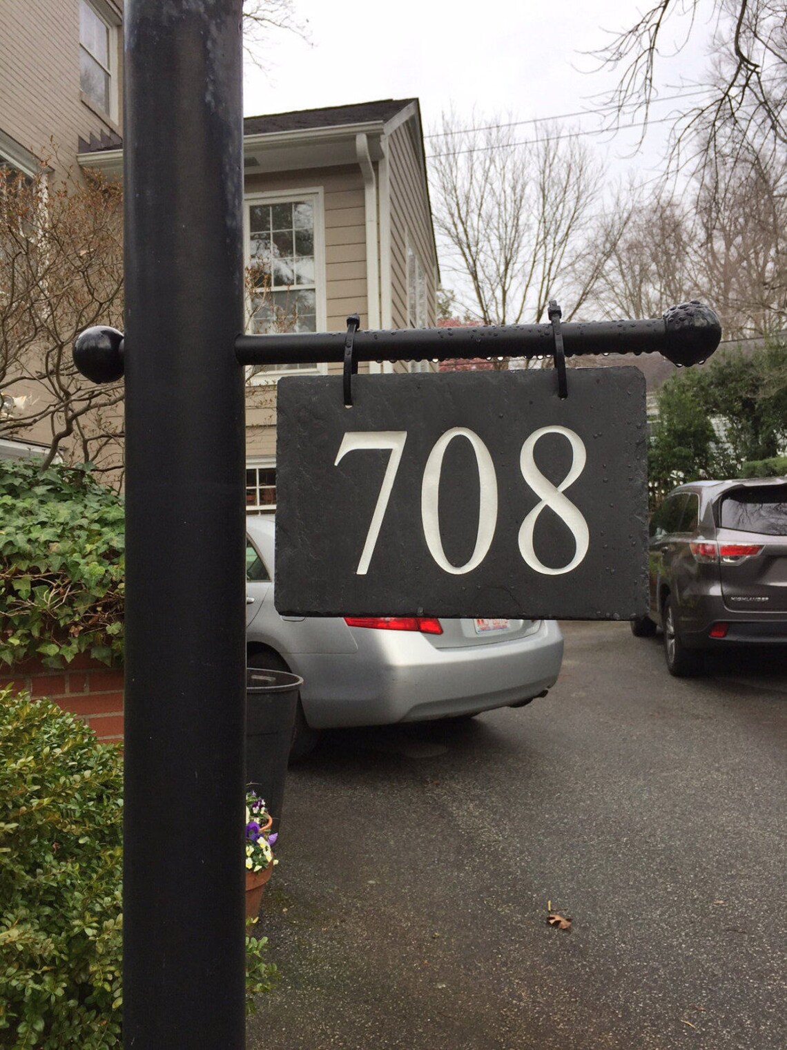 HANGING House Numbers Mailbox Lamppost Carved Stone Address Etsy