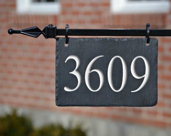 HANGING House Numbers Mailbox Lamppost (Carved Stone ) Address plaque Reflective