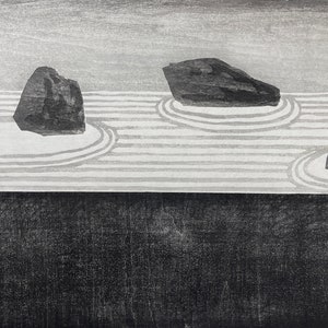Rock Garden #3 :stampa xilografica Giapponese originale numerata
