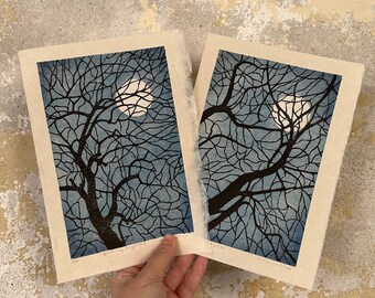 BUNDLE of prints Guiding light #1 and #2 : original numbered waterbased Japanese woodblock prints