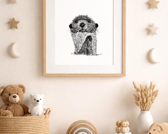 Hand-Drawn Otter Illustration – Minimal Black & White Animal Line Art