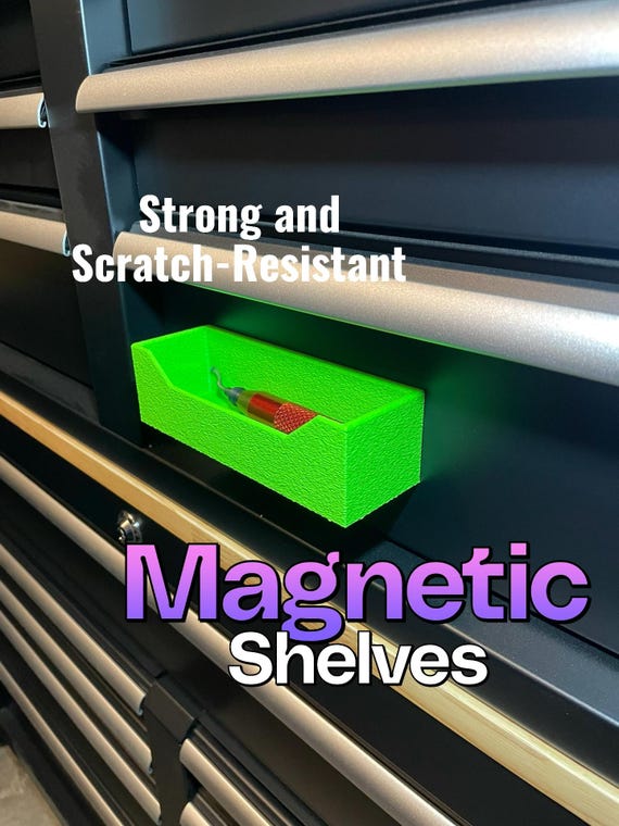 Heavy Duty Magnetic Shelf - Scratch Resistant 3D Printed Tool Organizer with Rubber Grip