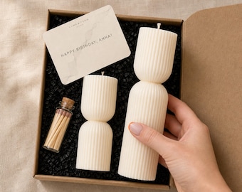 Caja de regalo con velas de agradecimiento, juego de velas de soja acanaladas, regalo para anfitriona, regalo personalizado para ella.