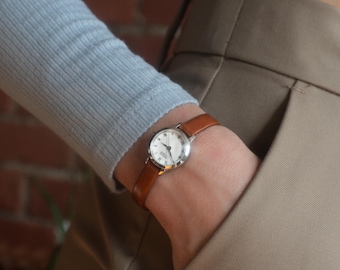 Mini-Uhr im Vintage-Stil, braun & silber