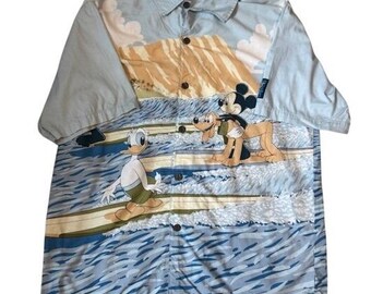 Maglietta vintage da surf Walt Disney World taglia M Topolino Paperino Pluto Cotone Blu