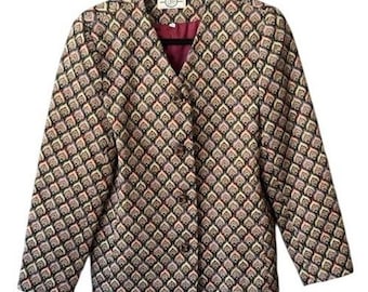 J. Jill Ltd vintage des années 90 Tapestry Blazer S veste tissée géométrique USA