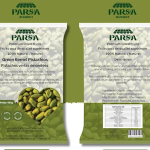 Pistaches verdes crus sem casca e sem sal da Parsa Market.