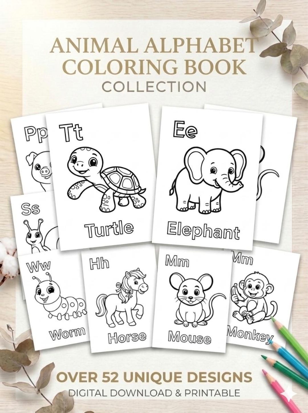 Animal ABC Coloring Pages: Animal Alphabet Coloring Book ABC Preschool ...