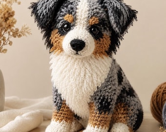 Australian Shepherd Häkelanleitung, Realistischer Blue Merle Amigurumi Hund, Plüsch Welpe Stofftier, sofort digitaler Download