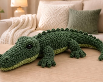 Alligator Häkelanleitung PDF | Realistisches Amigurumi Krokodil | Jumbo Plüsch Gator Stofftier | Reptilien-Liebhaber-Geschenk | Digitaler Download