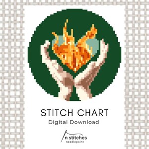 Throne of Glass Fireheart 3” Round Needlepoint Pattern – Stitch Chart (Digital Download)