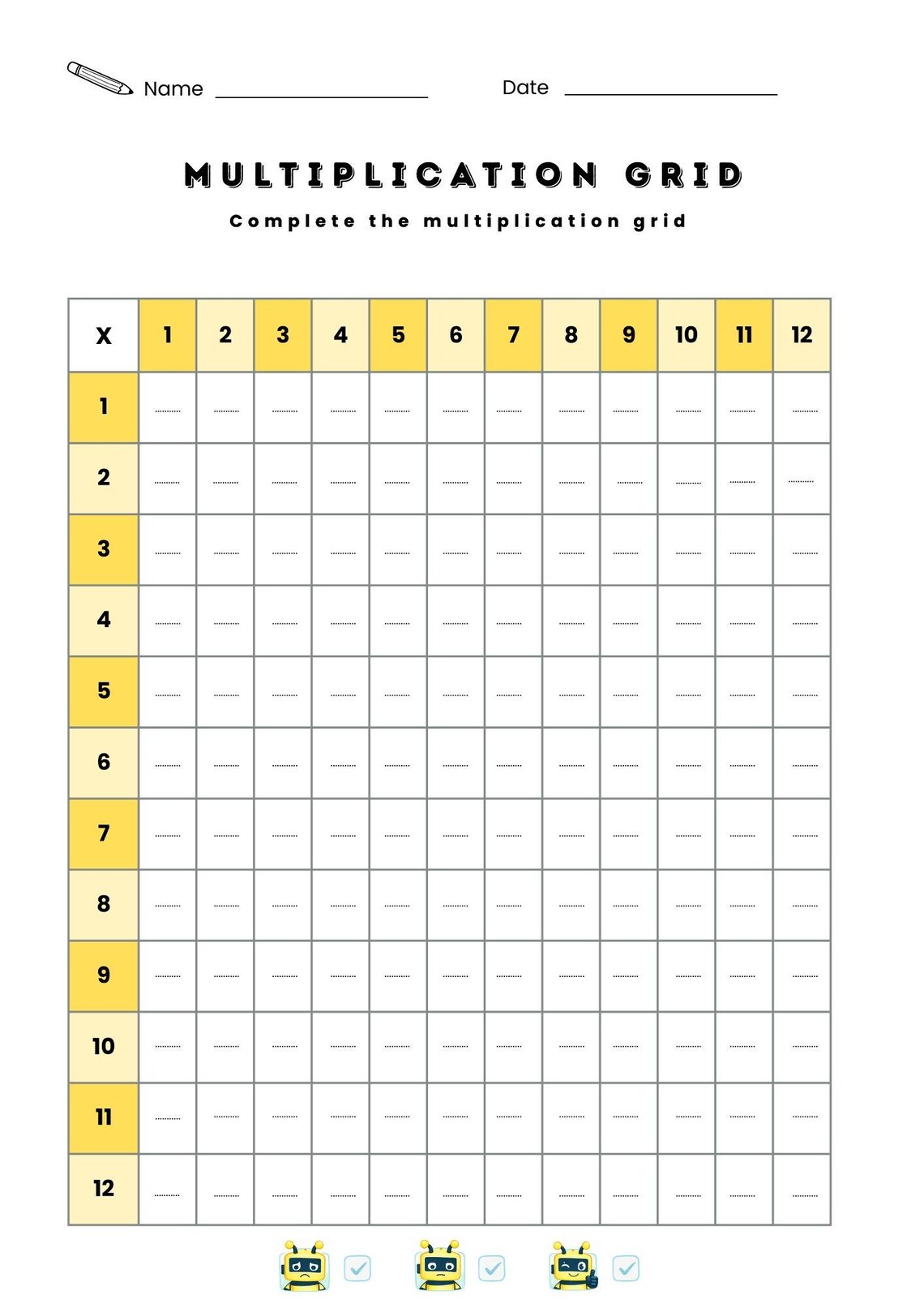 Multiplication Table Grid Printable, Fillable Times Tables, Worksheet ...