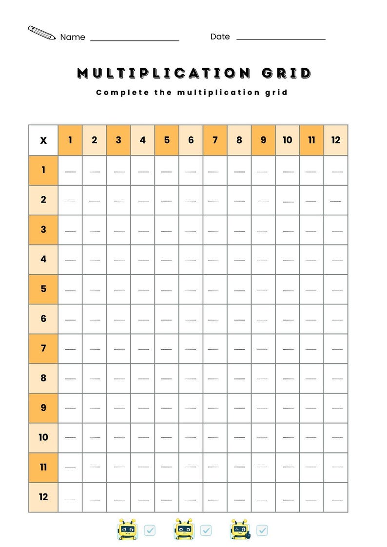 Multiplication Table Grid Printable, Fillable Times Tables, Worksheet ...
