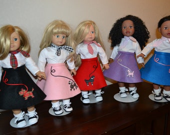 Doggie Days! EACH SOLD SEPARATELY/ "Poodle" skirt, blouse, saddle shoes, socks, and neckerchief for 18 in doll.