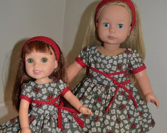 Ladybug dress and headband for 18 or 14 inch doll/EACH SOLD SEPARATELY or Together as a set