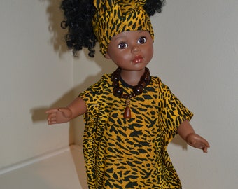 Caftan, headwrap and necklace for 18 inch doll