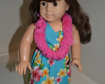 Hawaiian dress, lei and hair flower for 18 inch doll