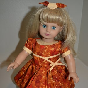 Autumn leaves dress with barrette for 18 inch doll