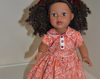 Peach dress and hair ribbon for 18 inch doll