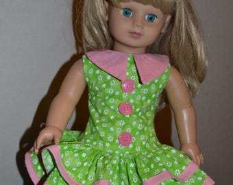 pink and green double ruffled dress for 18 inch doll