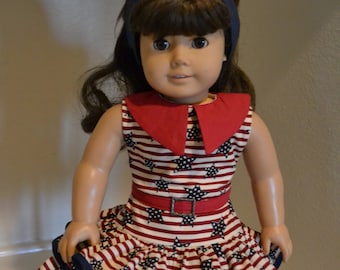 All American dress and headband for 18 inch doll