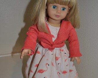 Flamingos dress and sweater for 18 inch doll