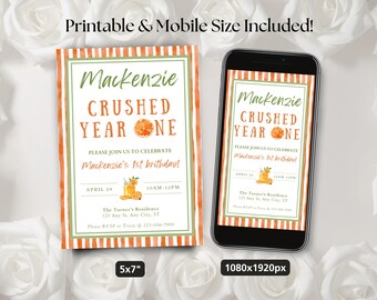 Orange Crush First Birthday Invitation, Citrus Theme 1st Birthday Invite, Printable & Digital, Editable Canva Template, Gender Neutral