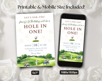 Editable Hole In One Golf First Birthday Invitation, Golf First Birthday Invite, Par-Tee 1st Birthday, Sports Theme, Printable and Digital