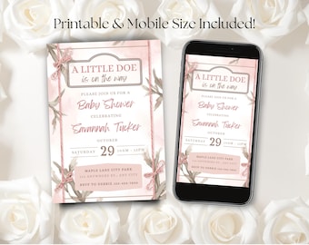 Pink Camo Baby Shower Invitation, Girl Camouflage, A Little Doe (Printable & Mobile Version)