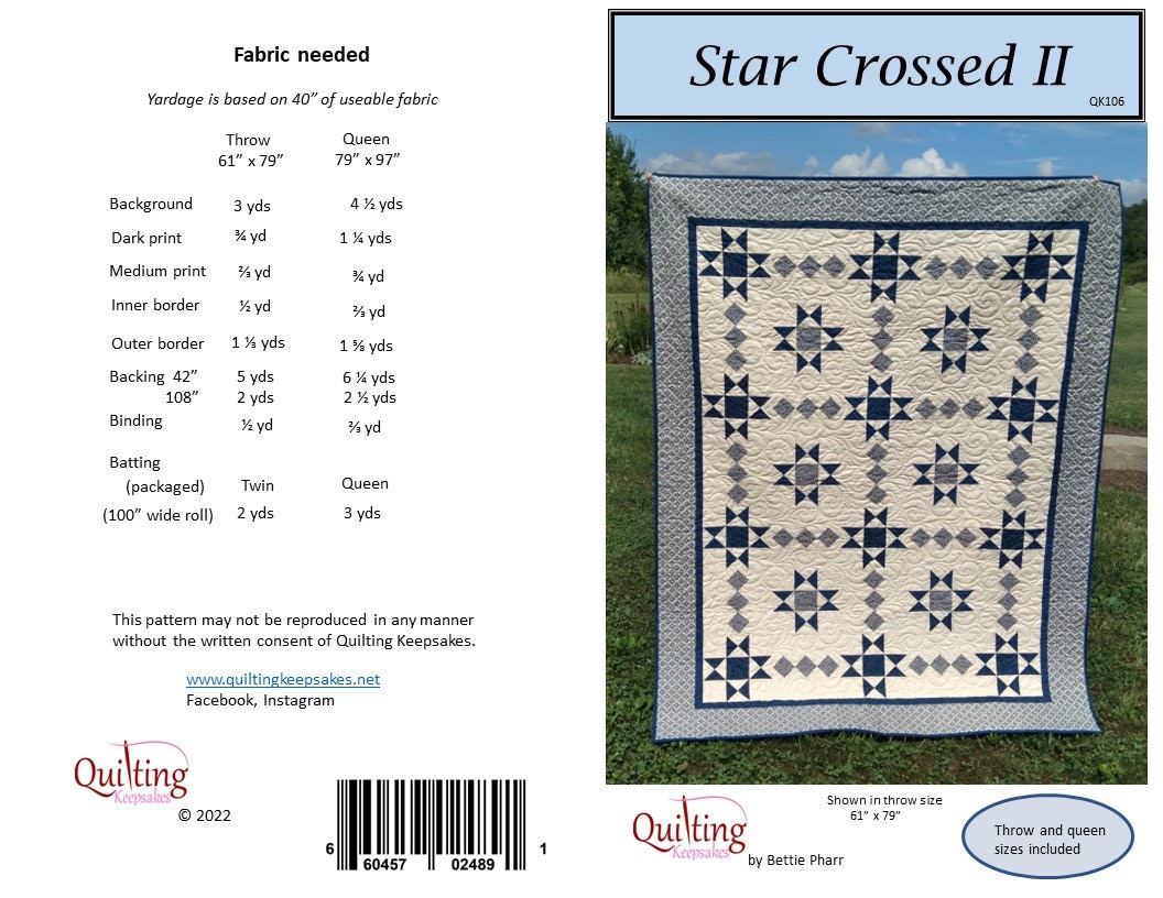 Star Crossed II Quilt Pattern, 2-color Throw/queen Size (PDF Pattern ...