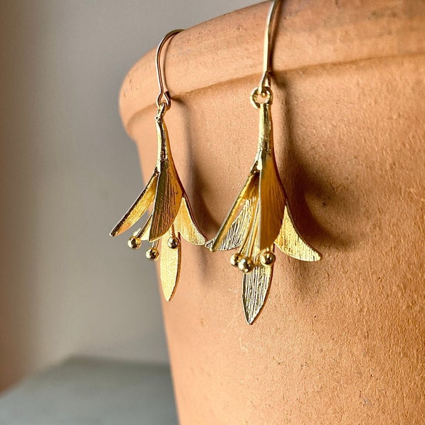 Tiger Lily Earrings / Gold Flower Earrings / Orange Tiger Lily / Lily Jewelry / Lily Flower / Hypoallergenic Dangle Earrings