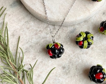 BlackBerry Fruit Necklace / Fruit Jewelry / Vegan Necklace / Berry Pendant